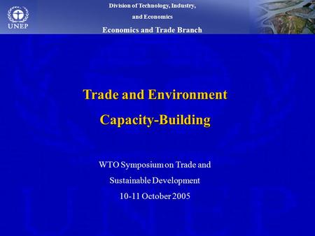Trade and Environment Capacity-Building WTO Symposium on Trade and Sustainable Development 10-11 October 2005 Division of Technology, Industry, and Economics.