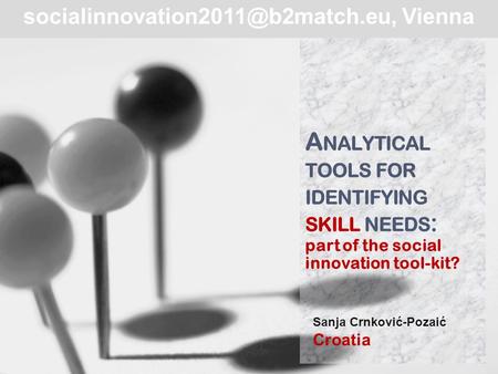 A NALYTICAL TOOLS FOR IDENTIFYING SKILL NEEDS : part of the social innovation tool-kit? Sanja Crnković-Pozaić Croatia
