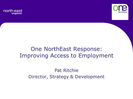 One NorthEast Response: Improving Access to Employment Pat Ritchie Director, Strategy & Development.