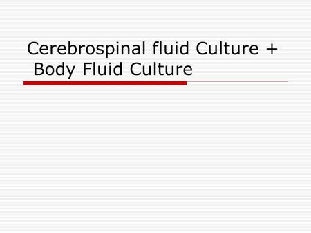 Cerebrospinal fluid Culture + Body Fluid Culture.