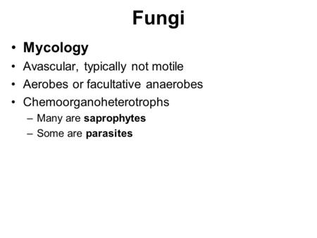 Fungi Mycology Avascular, typically not motile