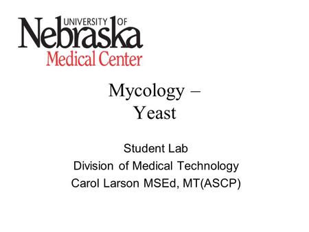 Mycology – Yeast Student Lab Division of Medical Technology Carol Larson MSEd, MT(ASCP)