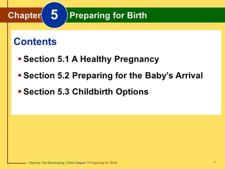 5 Contents Chapter Preparing for Birth Section 5.1 A Healthy Pregnancy