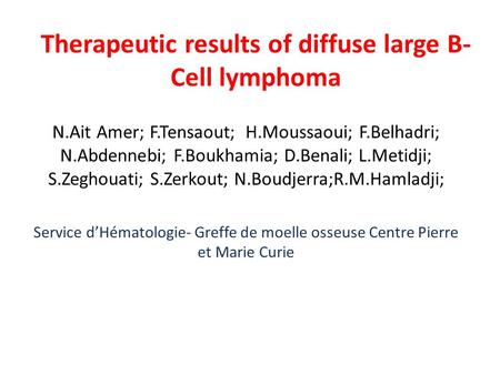 Therapeutic results of diffuse large B-Cell lymphoma