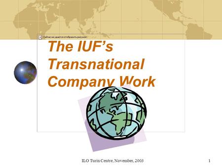 ILO Turin Centre, November, 20031 The IUFs Transnational Company Work.
