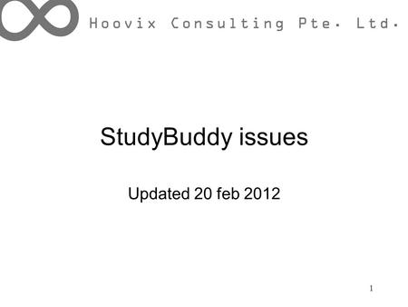 StudyBuddy issues Updated 20 feb 2012 1. Bugs Cookies management Ask question o Title length and question text at least 3 words o allow repeated question.