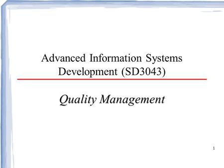 Advanced Information Systems Development (SD3043)