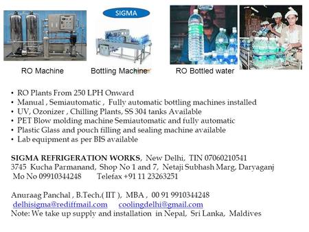 SIGMA RO Machine Bottling Machine RO Bottled water