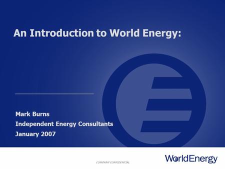 An Introduction to World Energy: