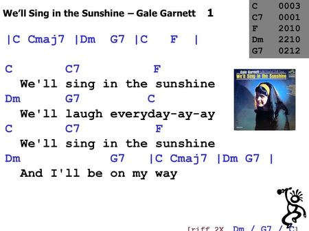 We'll sing in the sunshine Dm G7 C We'll laugh everyday-ay-ay C C7 F