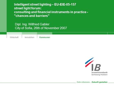 WirtschaftImmobilienKommunen Intelligent street lighting – EU-EIE-05-157 street light forum: consulting and financial instruments in practice - chances.