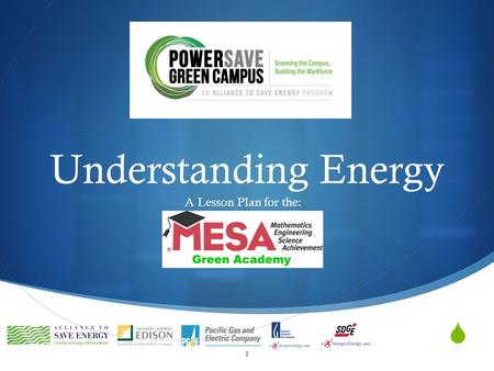 Understanding Energy A Lesson Plan for the: Objectives: