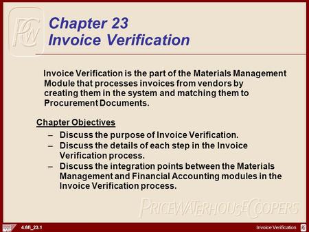 Chapter 23 Invoice Verification