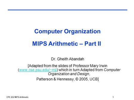 Computer Organization MIPS Arithmetic – Part II