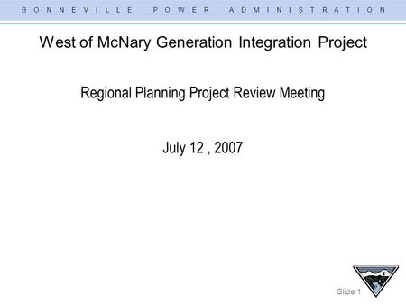 West of McNary Generation Integration Project