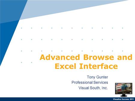 Visualize Success 2011 Tony Gunter Professional Services Visual South, Inc. Advanced Browse and Excel Interface.