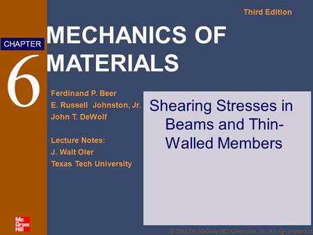 Shearing Stresses in Beams and Thin-Walled Members