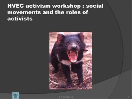 HVEC activism workshop : social movements and the roles of activists 1© A Ricketts 2012.