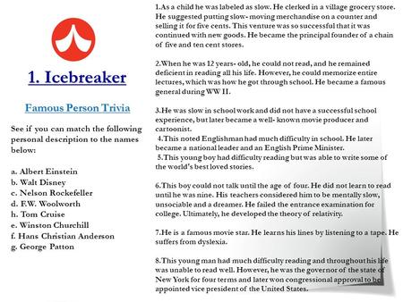 1. Icebreaker Famous Person Trivia
