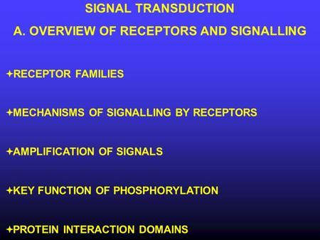 A. OVERVIEW OF RECEPTORS AND SIGNALLING