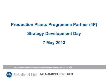 Production Plants Programme Partner (4P) Strategy Development Day 7 May 2013 NO MARKING REQUIRED.