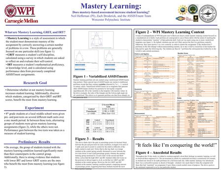 Mastery Learning is a style of assessment in which the student must demonstrate mastery of the assignment by correctly answering a certain number of problems.