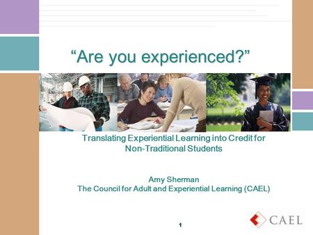 Are you experienced? Translating Experiential Learning into Credit for Non-Traditional Students Amy Sherman The Council for Adult and Experiential Learning.