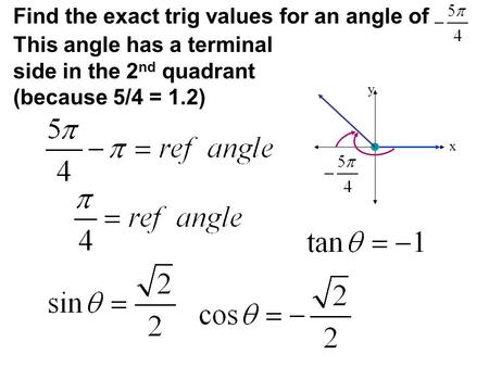 Find the exact trig values for an angle of