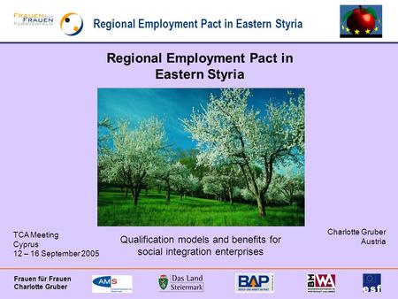 Regional Employment Pact in Eastern Styria Frauen für Frauen Charlotte Gruber Regional Employment Pact in Eastern Styria Qualification models and benefits.