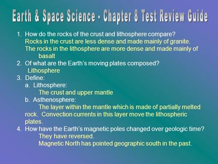 Earth & Space Science - Chapter 8 Test Review Guide