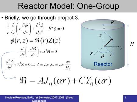 Reactor Model: One-Group