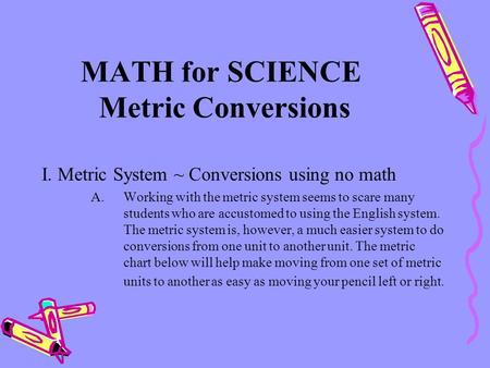 MATH for SCIENCE Metric Conversions