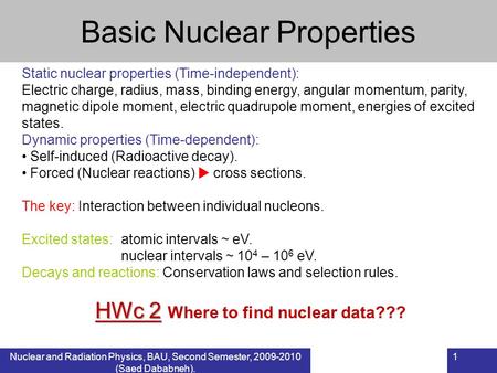 Basic Nuclear Properties