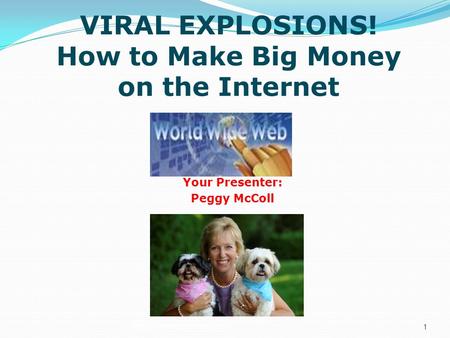 VIRAL EXPLOSIONS! How to Make Big Money on the Internet Your Presenter: Peggy McColl  1.