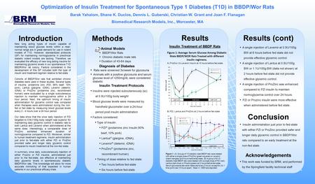 Results Insulin Treatment of BBDP Rats Results (cont) Optimization of Insulin Treatment for Spontaneous Type 1 Diabetes (T1D) in BBDP/Wor Rats Barak Yahalom,