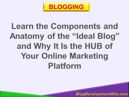 BLOGGING. Your Product Your Top Links Your Blog - The HUB of Your Internet Existence.