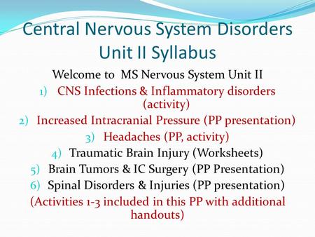 Central Nervous System Disorders Unit II Syllabus