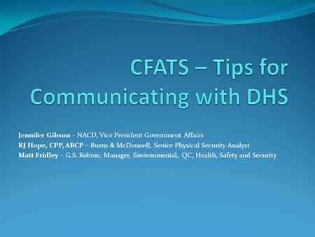 CFATS – Tips for Communicating with DHS
