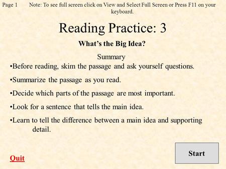 Reading Practice: 3 What’s the Big Idea? Summary