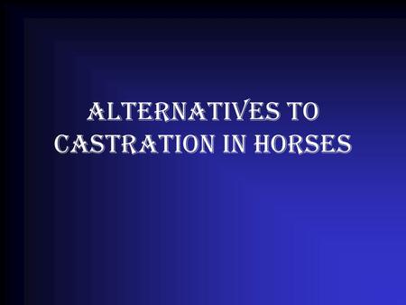 Alternatives to castration in horses. Why castrate? Aggressive behavior –Sex-related aggression –Dominance Related aggression No distractions at shows.