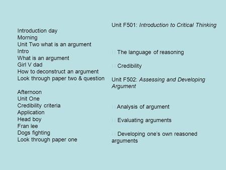 Unit F501: Introduction to Critical Thinking