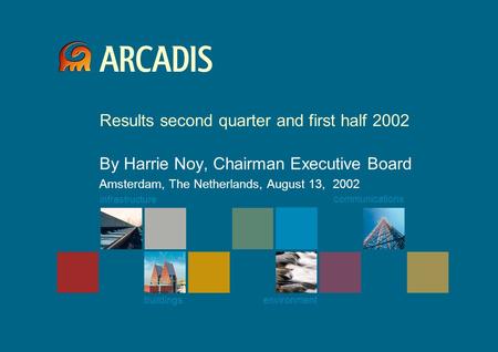 Infrastructure buildings environment communications Results second quarter and first half 2002 By Harrie Noy, Chairman Executive Board Amsterdam, The Netherlands,