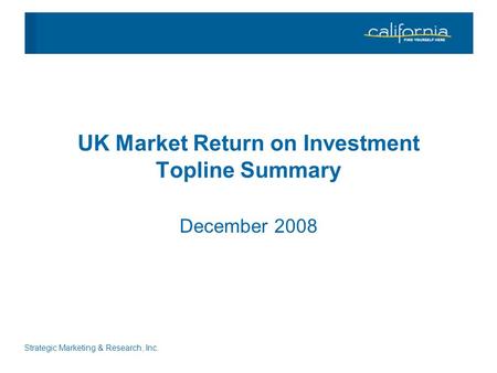 Strategic Marketing & Research, Inc. UK Market Return on Investment Topline Summary December 2008.