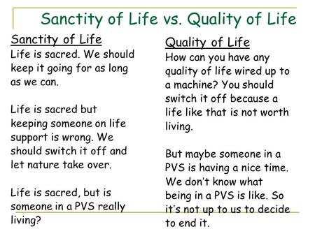 Sanctity of Life vs. Quality of Life