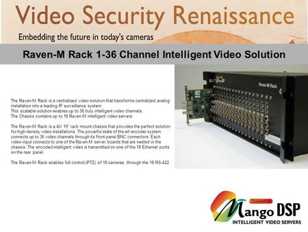 Raven-M Rack 1-36 Channel Intelligent Video Solution The Raven-M Rack is a centralized video solution that transforms centralized analog installation into.