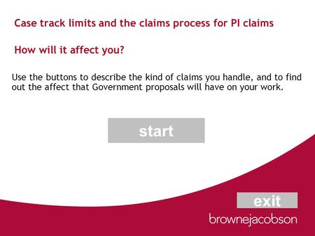 Case track limits and the claims process for PI claims How will it affect you? Use the buttons to describe the kind of claims you handle, and to find out.