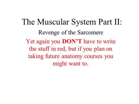 The Muscular System Part II: