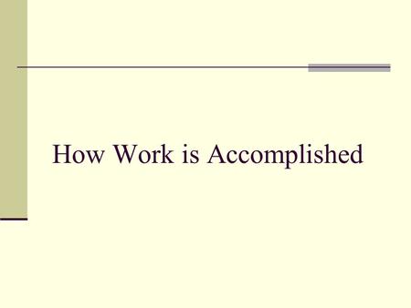 How Work is Accomplished. The Concept of the Division of Work Adam Smiths Wealth of Nations By breaking complex jobs into separate operations in which.