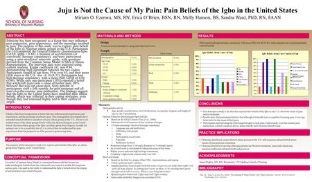 Juju is Not the Cause of My Pain: Pain Beliefs of the Igbo in the United States Miriam O. Ezenwa, MS, RN, Erica OBrien, BSN, RN, Molly Hanson, BS, Sandra.