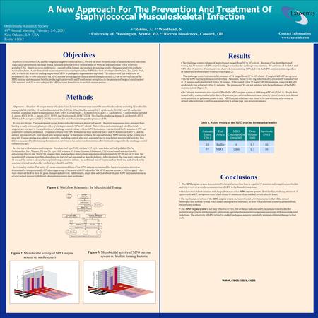 A New Approach For The Prevention And Treatment Of Staphylococcal Musculoskeletal Infection Orthopaedic Research Society 49 th Annual Meeting, February.